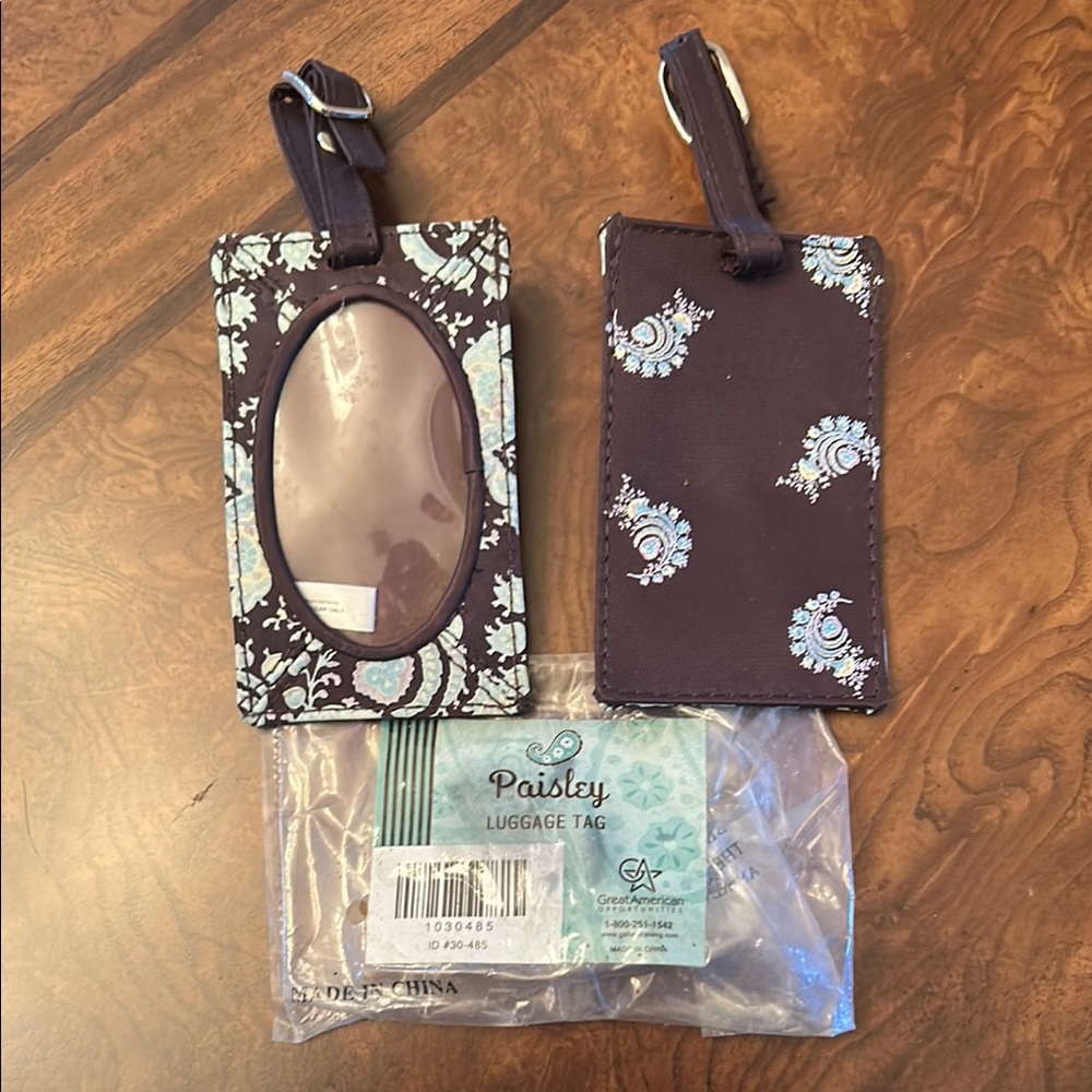 Floral Print Luggage Tags Set - Brown and Blue Travel Accessories